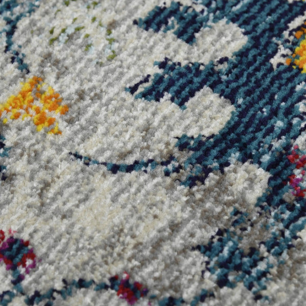 HomeRoots 5' Versatile Transitional Gray-Blue and Orange Area Rug - Durable, Stain-Resistant, Stylish Design! 5' x 7' 531551