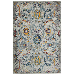 HomeRoots 5' Versatile Transitional Gray-Blue and Orange Area Rug - Durable, Stain-Resistant, Stylish Design! 8' x 11' 531552