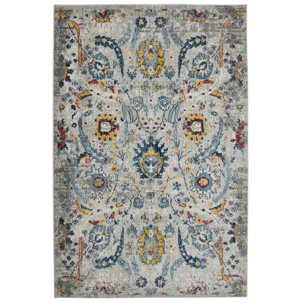 HomeRoots 5' Versatile Transitional Gray-Blue and Orange Area Rug - Durable, Stain-Resistant, Stylish Design! 8' x 11' 531552