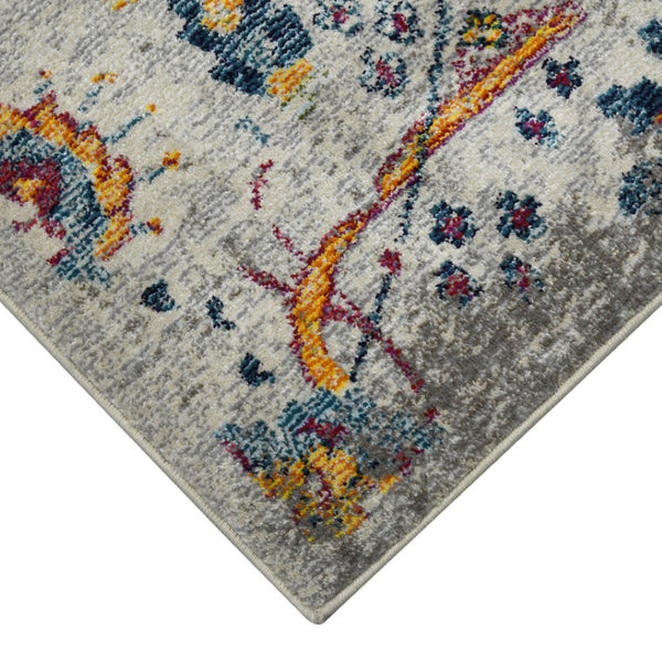 HomeRoots 5' Versatile Transitional Gray-Blue and Orange Area Rug - Durable, Stain-Resistant, Stylish Design! 8' x 11' 531552