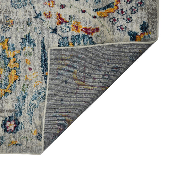 HomeRoots 5' Versatile Transitional Gray-Blue and Orange Area Rug - Durable, Stain-Resistant, Stylish Design! 8' x 11' 531552