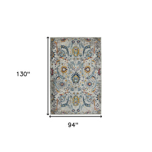 HomeRoots 5' Versatile Transitional Gray-Blue and Orange Area Rug - Durable, Stain-Resistant, Stylish Design! 8' x 11' 531552