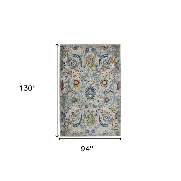 HomeRoots 5' Versatile Transitional Gray-Blue and Orange Area Rug - Durable, Stain-Resistant, Stylish Design! 8' x 11' 531552