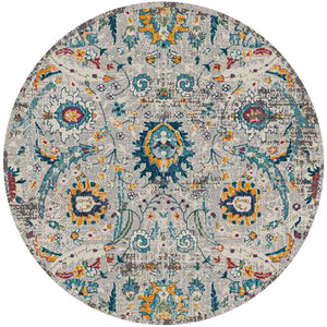 HomeRoots 5' Versatile Transitional Gray-Blue and Orange Area Rug - Durable, Stain-Resistant, Stylish Design! 7' Round 531553
