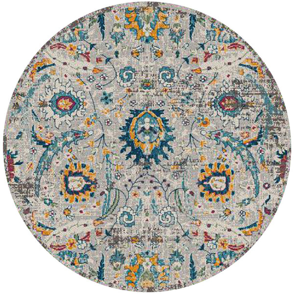 HomeRoots 5' Versatile Transitional Gray-Blue and Orange Area Rug - Durable, Stain-Resistant, Stylish Design! 7' Round 531553