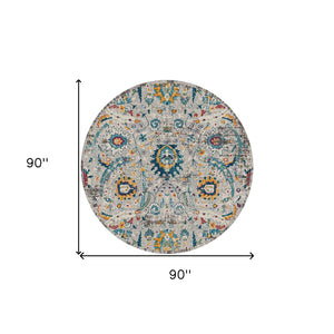 HomeRoots 5' Versatile Transitional Gray-Blue and Orange Area Rug - Durable, Stain-Resistant, Stylish Design! 7' Round 531553