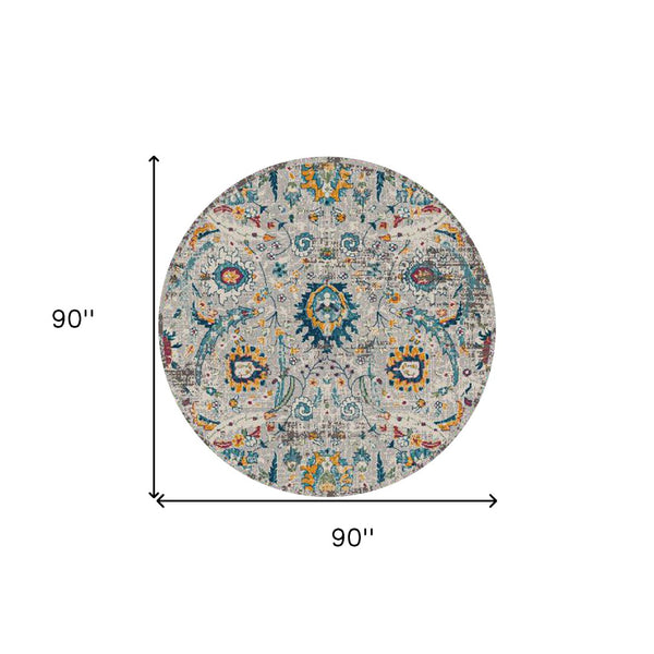 HomeRoots 5' Versatile Transitional Gray-Blue and Orange Area Rug - Durable, Stain-Resistant, Stylish Design! 7' Round 531553