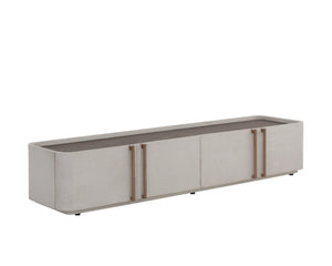 Sunpan Jamille Contemporary Media Console & Cabinet with Cream Faux Leather & Warm Brass Steel Base