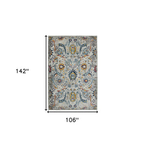 HomeRoots 5' Versatile Transitional Gray-Blue and Orange Area Rug - Durable, Stain-Resistant, Stylish Design! 9' x 12' 531554