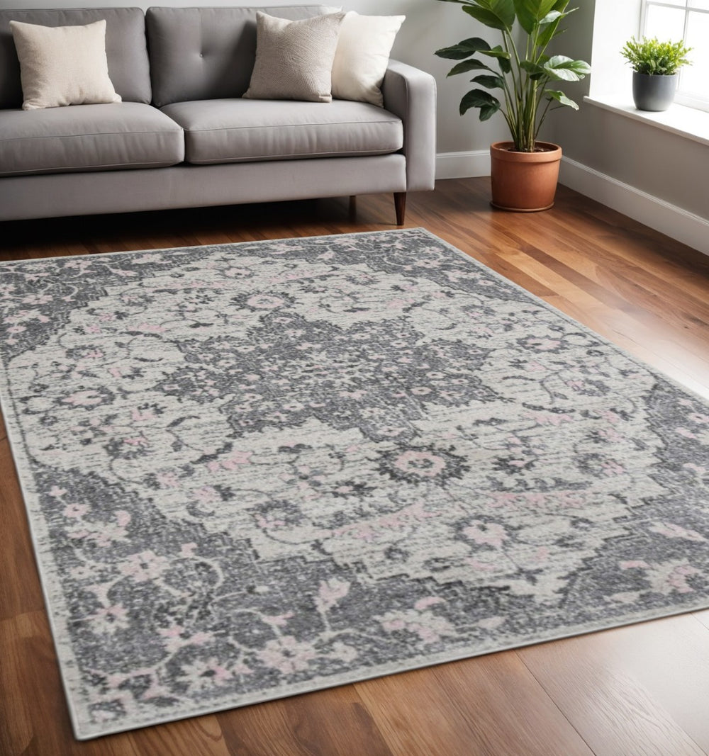 HomeRoots 5' Modern Gray and Dark Gray Area Rug - Durable, Stain-Resistant, Stylish for Busy Homes and Pets 5' x 7' 531558