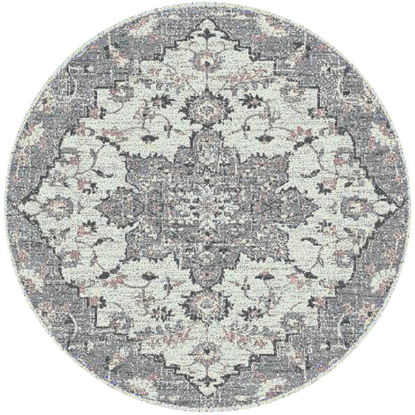 HomeRoots 5' Modern Gray and Dark Gray Area Rug - Durable, Stain-Resistant, Stylish for Busy Homes and Pets 7' Round 531560