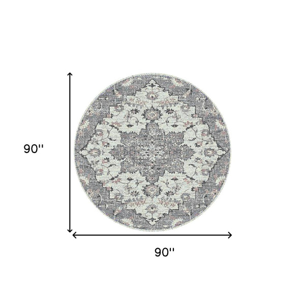 HomeRoots 5' Modern Gray and Dark Gray Area Rug - Durable, Stain-Resistant, Stylish for Busy Homes and Pets 7' Round 531560
