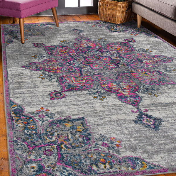 Homeroots 8' Pink Medallion Power Loom Runner Rug  Polypropylene 531563