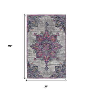 Homeroots 8' Pink Medallion Power Loom Runner Rug  Polypropylene 531563