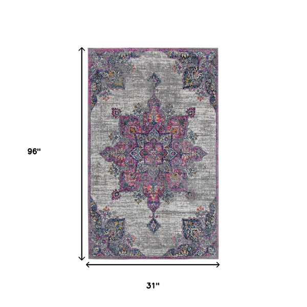 Homeroots 8' Pink Medallion Power Loom Runner Rug  Polypropylene 531563