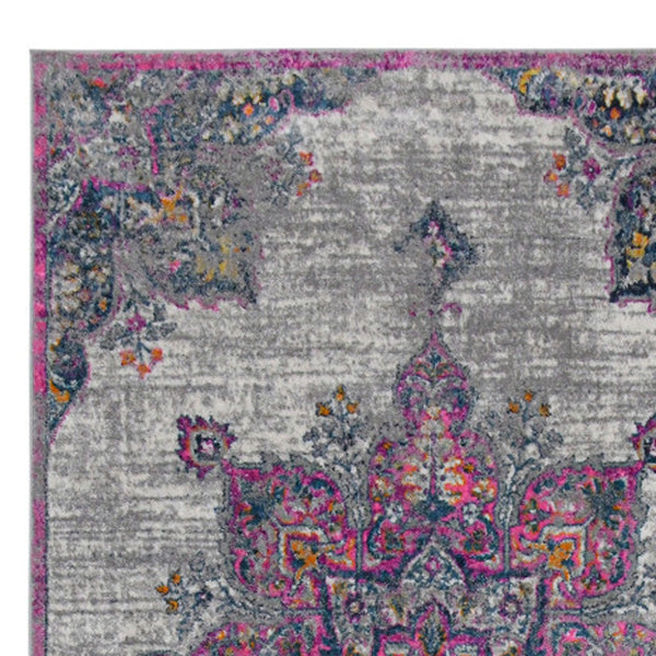 Homeroots 8' Pink Medallion Power Loom Runner Rug  Polypropylene 531563