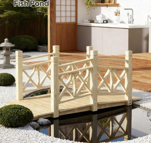 English Elm Garden Arched Wood Footbridge Solid Fir Pine Backyard Pond Creek Zen Outdoor T3971P420771