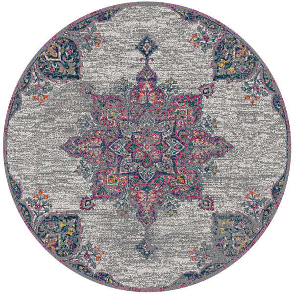 Homeroots 7' Pink Medallion Power Loom Round Rug  Polypropylene 531567