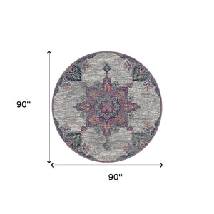 Homeroots 7' Pink Medallion Power Loom Round Rug  Polypropylene 531567