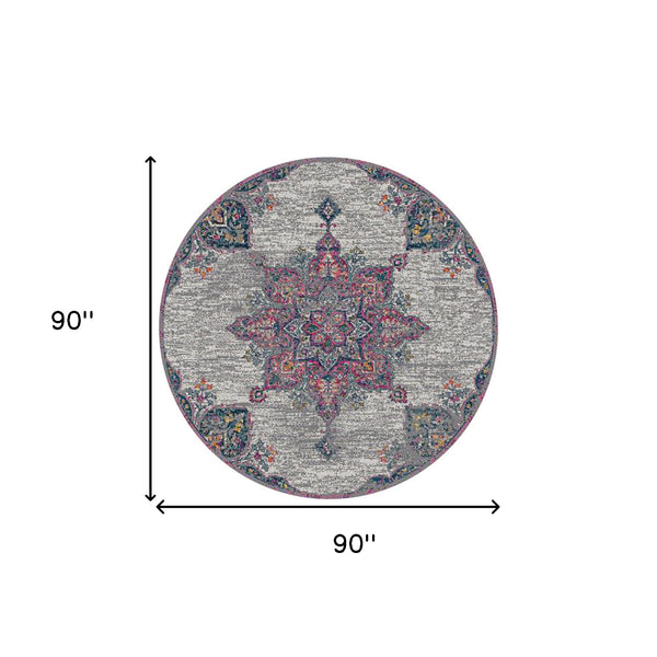 Homeroots 7' Pink Medallion Power Loom Round Rug  Polypropylene 531567