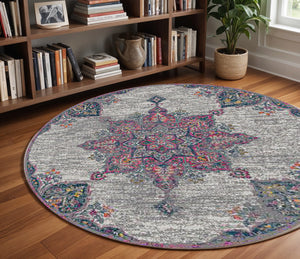 Homeroots 7' Pink Medallion Power Loom Round Rug  Polypropylene 531567
