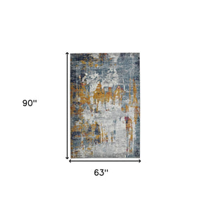 HomeRoots 5' Vibrant Blue, Orange & Gray Area Rug - Durable, Stain-Resistant Design for Modern Living Spaces 5' x 7' 531572