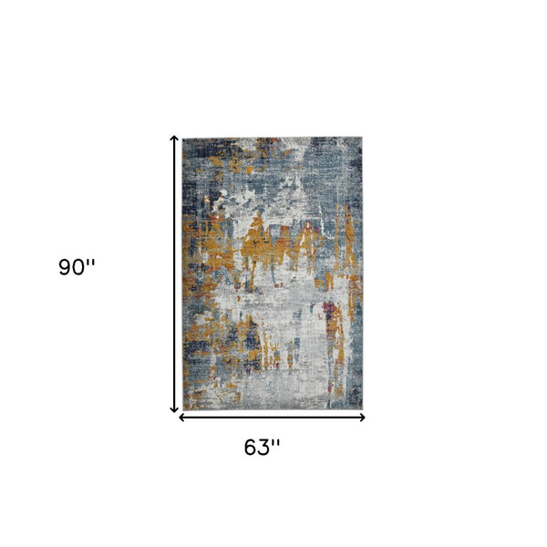 HomeRoots 5' Vibrant Blue, Orange & Gray Area Rug - Durable, Stain-Resistant Design for Modern Living Spaces 5' x 7' 531572