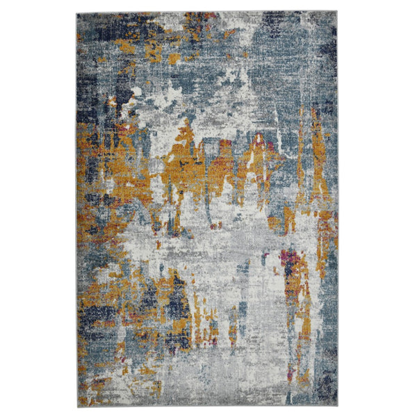 HomeRoots 5' Vibrant Blue, Orange & Gray Area Rug - Durable, Stain-Resistant Design for Modern Living Spaces 8' x 11' 531573