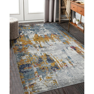 HomeRoots 5' Vibrant Blue, Orange & Gray Area Rug - Durable, Stain-Resistant Design for Modern Living Spaces 8' x 11' 531573