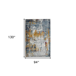 HomeRoots 5' Vibrant Blue, Orange & Gray Area Rug - Durable, Stain-Resistant Design for Modern Living Spaces 8' x 11' 531573