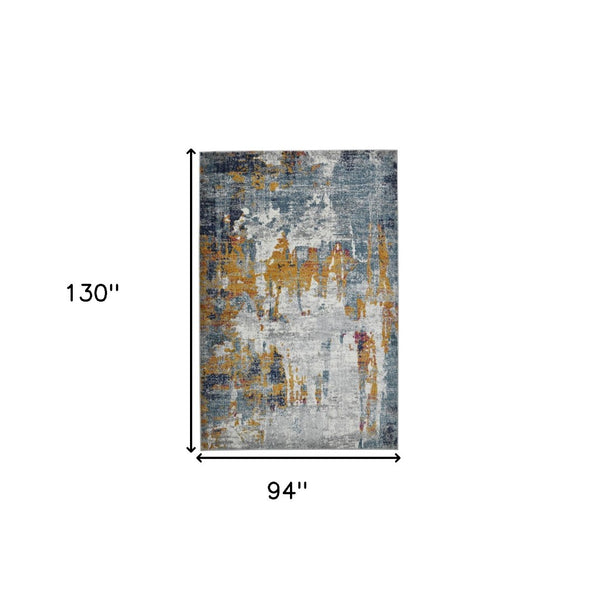 HomeRoots 5' Vibrant Blue, Orange & Gray Area Rug - Durable, Stain-Resistant Design for Modern Living Spaces 8' x 11' 531573