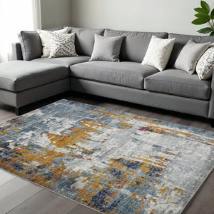 HomeRoots 5' Vibrant Blue, Orange & Gray Area Rug - Durable, Stain-Resistant Design for Modern Living Spaces 8' x 11' 531573