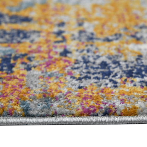 HomeRoots 5' Vibrant Blue, Orange & Gray Area Rug - Durable, Stain-Resistant Design for Modern Living Spaces 7' Round 531574