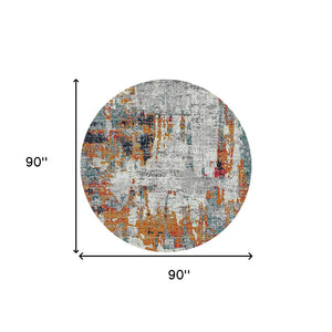 HomeRoots 5' Vibrant Blue, Orange & Gray Area Rug - Durable, Stain-Resistant Design for Modern Living Spaces 7' Round 531574