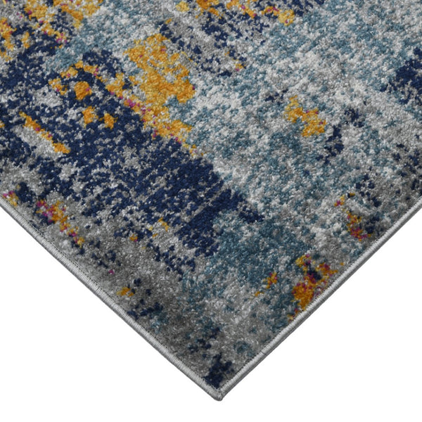 HomeRoots 5' Vibrant Blue, Orange & Gray Area Rug - Durable, Stain-Resistant Design for Modern Living Spaces 9' x 12' 531575