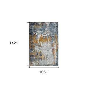 HomeRoots 5' Vibrant Blue, Orange & Gray Area Rug - Durable, Stain-Resistant Design for Modern Living Spaces 9' x 12' 531575
