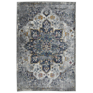 HomeRoots 5' Elegant Gray-Blue and Brown Area Rug - Power-Loomed, Stain-Resistant, Ideal for High-Traffic Spaces 5' x 7' 531579
