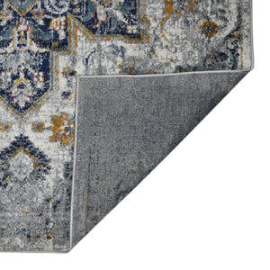 HomeRoots 5' Elegant Gray-Blue and Brown Area Rug - Power-Loomed, Stain-Resistant, Ideal for High-Traffic Spaces 5' x 7' 531579