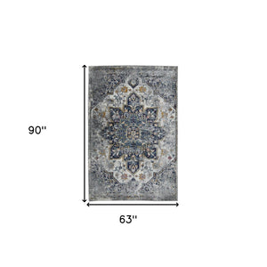 HomeRoots 5' Elegant Gray-Blue and Brown Area Rug - Power-Loomed, Stain-Resistant, Ideal for High-Traffic Spaces 5' x 7' 531579