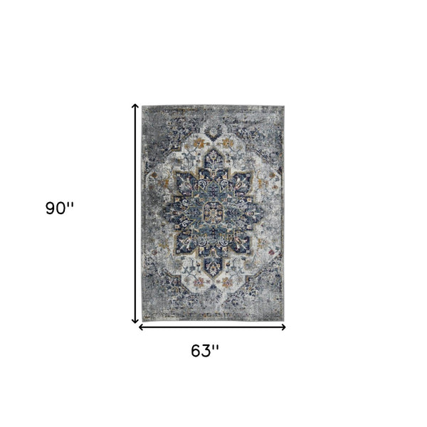 HomeRoots 5' Elegant Gray-Blue and Brown Area Rug - Power-Loomed, Stain-Resistant, Ideal for High-Traffic Spaces 5' x 7' 531579