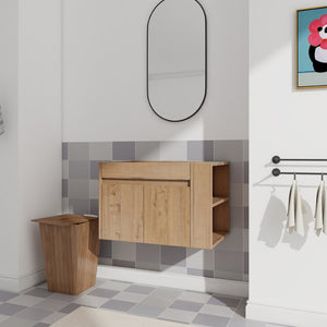 English Elm 30 Inch Wall Mounted Bathroom Vanity with Open Shelf Hardware Free Handle Design W99956039