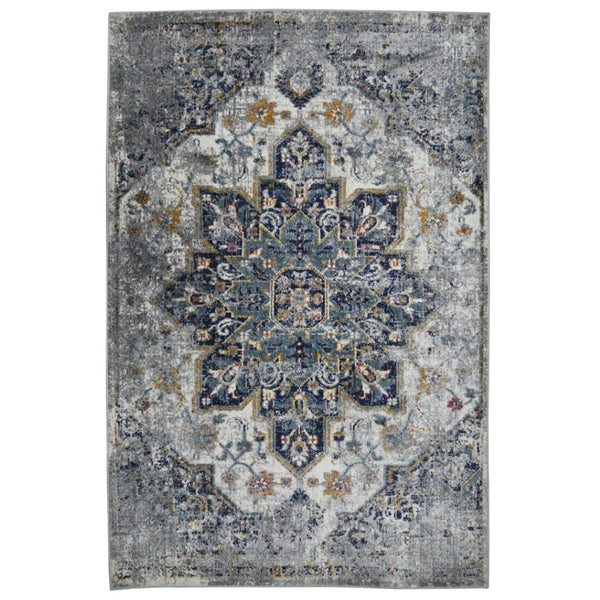 HomeRoots 5' Elegant Gray-Blue and Brown Area Rug - Power-Loomed, Stain-Resistant, Ideal for High-Traffic Spaces 8' x 11' 531580