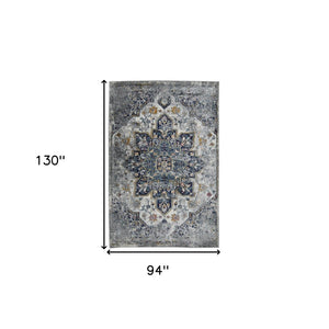 HomeRoots 5' Elegant Gray-Blue and Brown Area Rug - Power-Loomed, Stain-Resistant, Ideal for High-Traffic Spaces 8' x 11' 531580