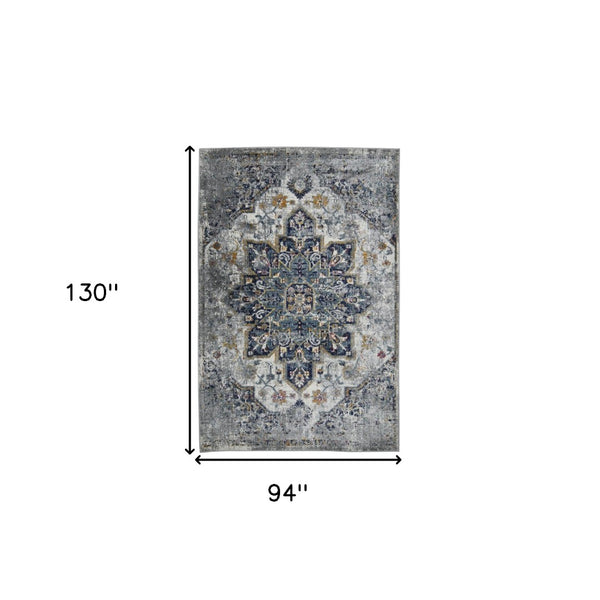 HomeRoots 5' Elegant Gray-Blue and Brown Area Rug - Power-Loomed, Stain-Resistant, Ideal for High-Traffic Spaces 8' x 11' 531580