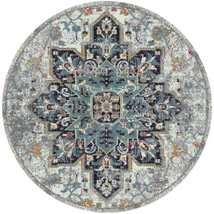 HomeRoots 5' Elegant Gray-Blue and Brown Area Rug - Power-Loomed, Stain-Resistant, Ideal for High-Traffic Spaces 7' Round 531581