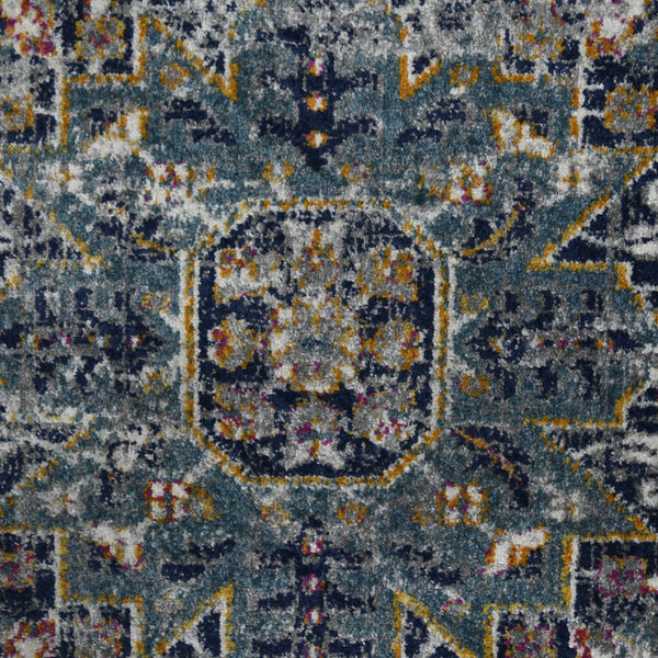 HomeRoots 5' Elegant Gray-Blue and Brown Area Rug - Power-Loomed, Stain-Resistant, Ideal for High-Traffic Spaces 7' Round 531581
