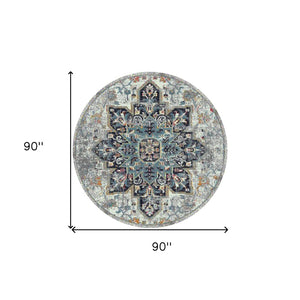 HomeRoots 5' Elegant Gray-Blue and Brown Area Rug - Power-Loomed, Stain-Resistant, Ideal for High-Traffic Spaces 7' Round 531581