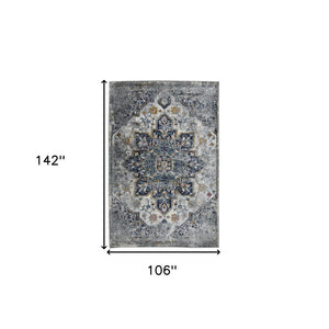 HomeRoots 5' Elegant Gray-Blue and Brown Area Rug - Power-Loomed, Stain-Resistant, Ideal for High-Traffic Spaces 9' x 12' 531582