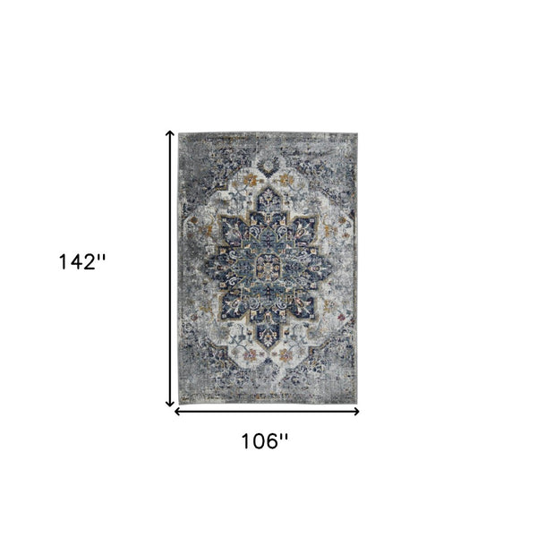 HomeRoots 5' Elegant Gray-Blue and Brown Area Rug - Power-Loomed, Stain-Resistant, Ideal for High-Traffic Spaces 9' x 12' 531582