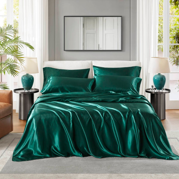English Elm Satin Luxury Sheet Set For Queen Beds - Hypoallergenic, Silky Soft, Wrinkle-Resistant Comfort! B035P294195-GIGA